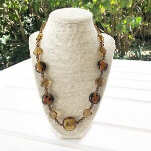 NWT Genuine Murano Glass & Czech Glass Beaded Necklace Brown